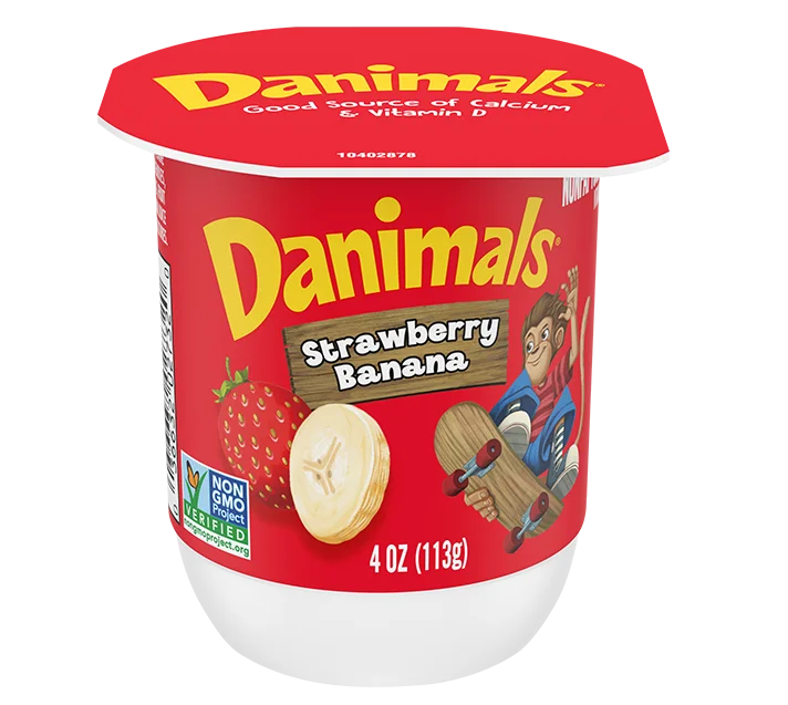 Danimals Nonfat Yogurt, Strawberry Banana 4oz, 48ct