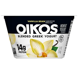 Oikos Blended Nonfat Greek Yogurt 0%, Vanilla Bean, 4oz, 5.3oz, 32oz